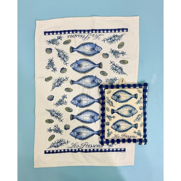 vintage french dish towel and potholder set - Picture 2 of 3